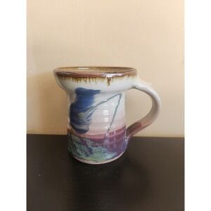 Studio Art Pottery Stoneware Coffee Mug Lavender Blue Brown Drip‎ Glaze Thumb